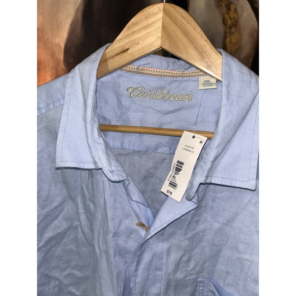 New $79 Caribbean brand light blue linen shirt Men's XXL Dillards